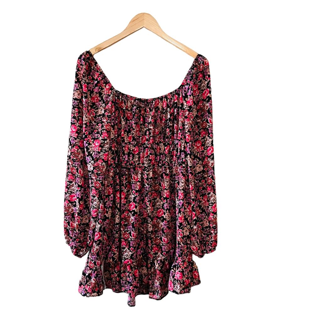 ASOS Multicolored Floral Long Puff Sleeve Swing Dress Size 14 NWT - Picture 3 of 11